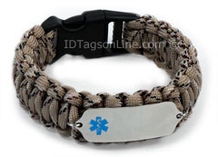 Camo Desert Paracord Medical ID Bracelet with Blue Emblem.